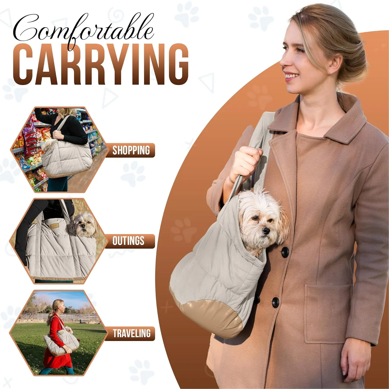 Cozy Plush Dog Purse Carrier for Small Dogs - Dog Carrier Purse with Secure Harness Clip, Dog Tote Bag for Small Dogs and Puppies - White
