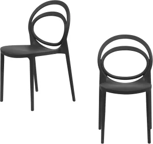 CozyBlock Luna Modern Bentwood Design Stackable Dining Chair for Both Indoor and Outdoor – Set of 2 (Black)