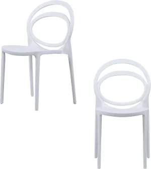 CozyBlock Luna Modern Bentwood Design Stackable Dining Chair for Both Indoor and Outdoor – Set of 2 (White)