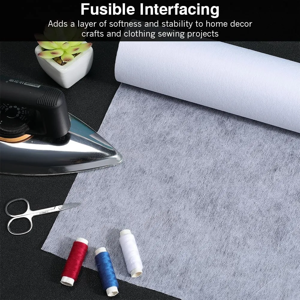 CRASPIRE Iron on Non Woven Fusible Interfacing Fabric Medium Weight Single Sided Polyester for Sewing DIY Craft Supplies Quilting Fabric Applique Plackets Shirt Dresses Collars Cuffs 30YdsX11.8In