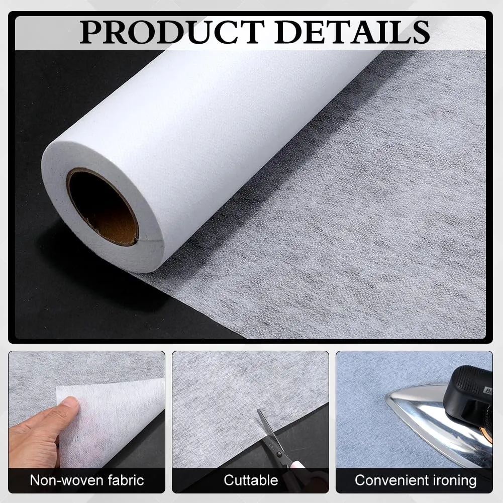 CRASPIRE Iron on Non Woven Fusible Interfacing Fabric Medium Weight Single Sided Polyester for Sewing DIY Craft Supplies Quilting Fabric Applique Plackets Shirt Dresses Collars Cuffs 30YdsX11.8In