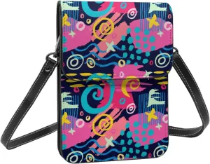 Creative Geometric Fashion Doodle Paint Crossbody Cell Phone Purse for Womens Lightweight Small Soft Leather Fashion Travel Wallet with Adjustable Strap