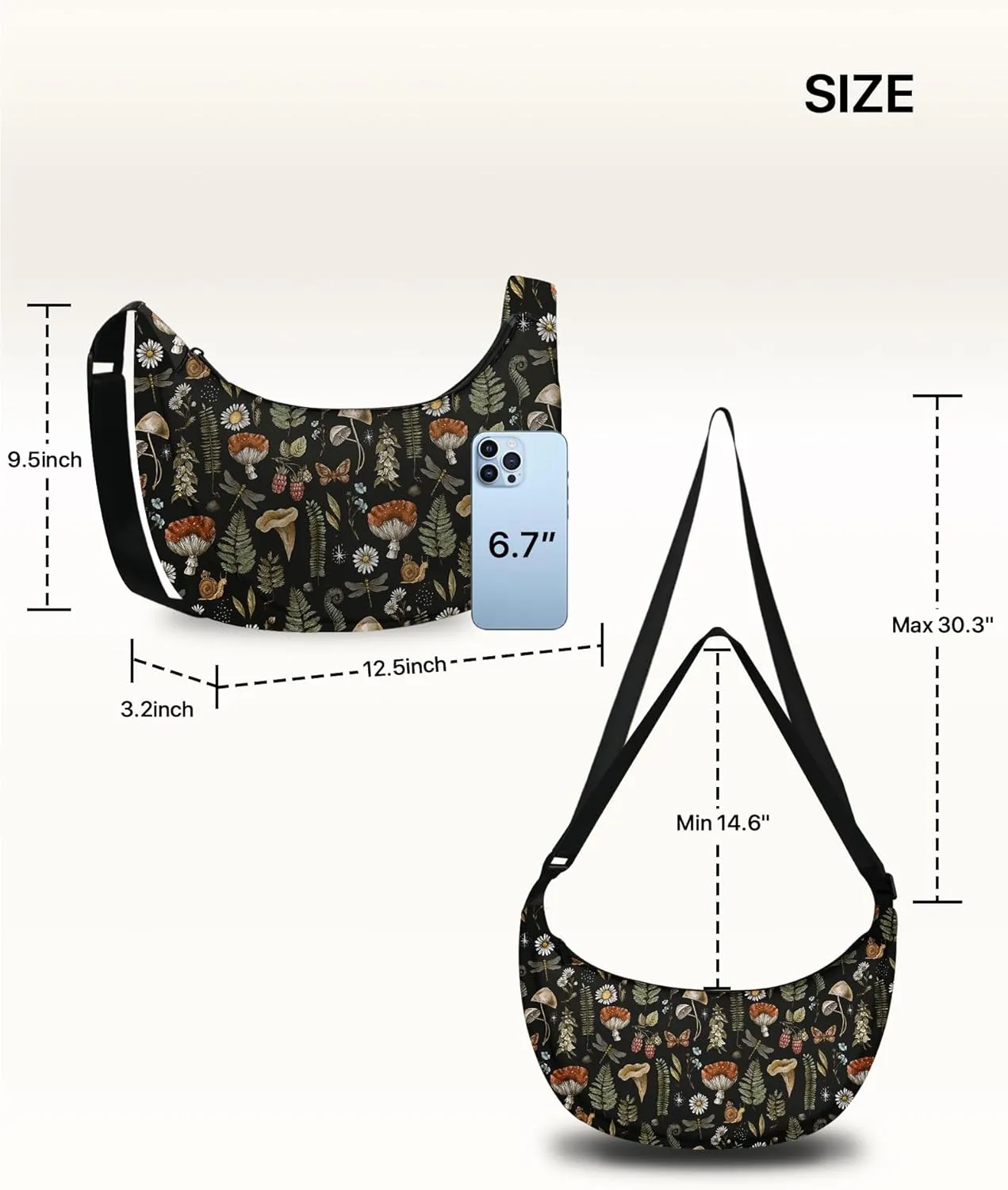 Crescent Bag Casual Crossbody Bags for Women Shoulder Purse Lightweight with Adjustable Strap for Travel Hiking Workout