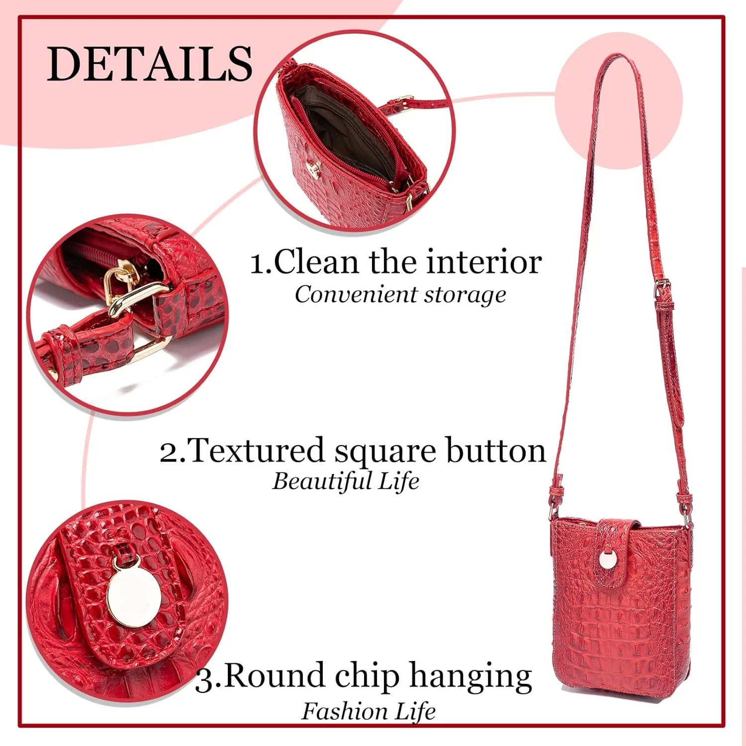 Crocodile Embossed Small Crossbody Bag Fashionable Magnetic Buckle Decoration Shoulder Women's Luxury Wallet