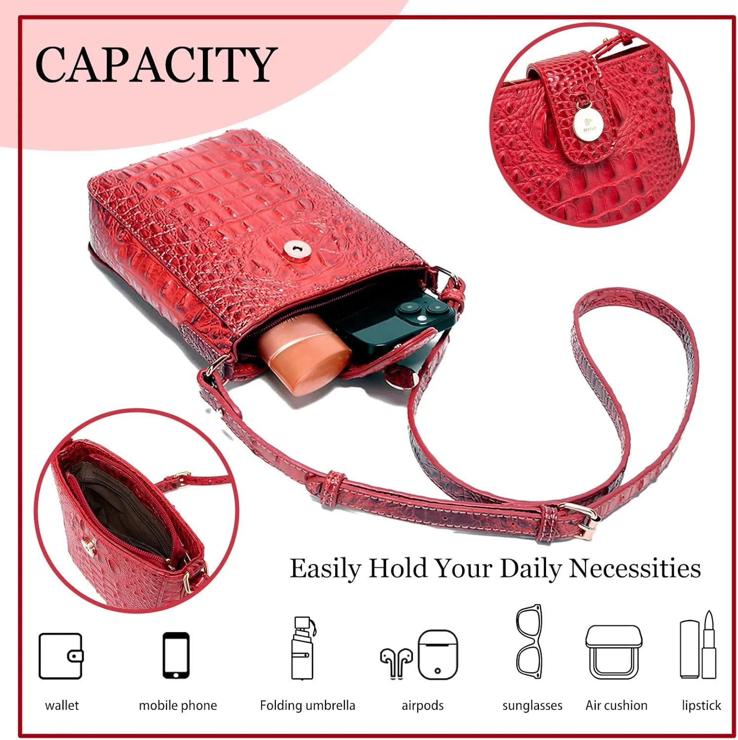 Crocodile Embossed Small Crossbody Bag Fashionable Magnetic Buckle Decoration Shoulder Women's Luxury Wallet