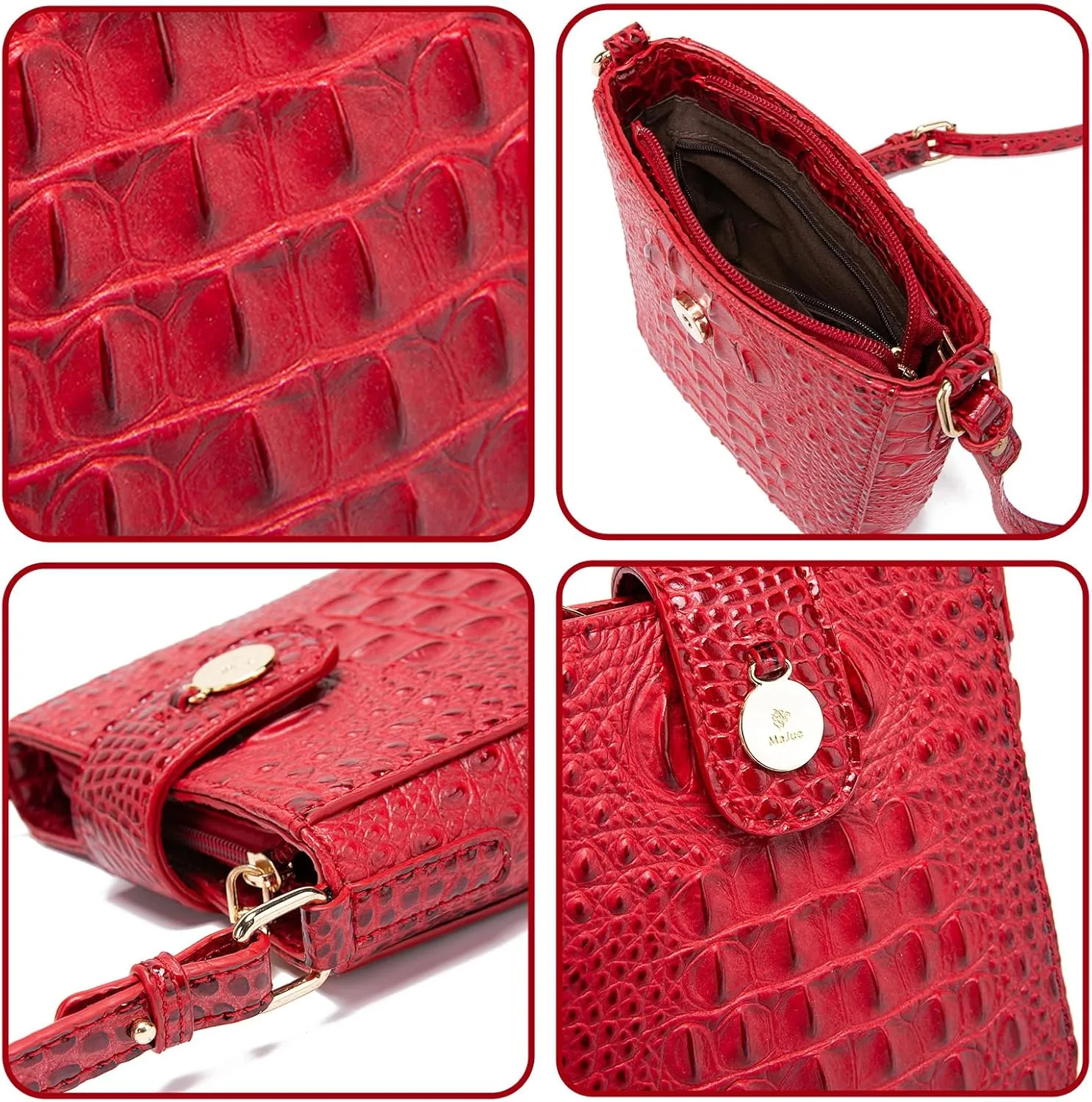 Crocodile Embossed Small Crossbody Bag Fashionable Magnetic Buckle Decoration Shoulder Women's Luxury Wallet