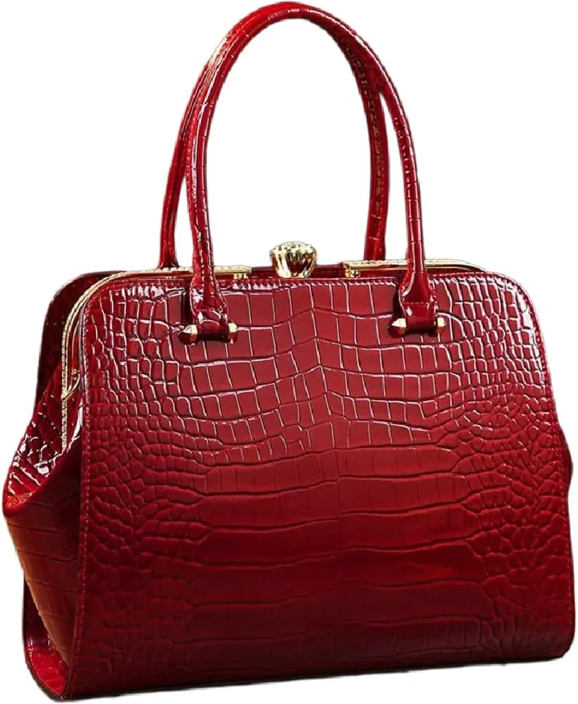 Crocodile Pattern Leather Women Bag Diamonds Flower Clip Purse Top Handle Satchel Crossbody Handbag Evening Bag Shoulder Bags