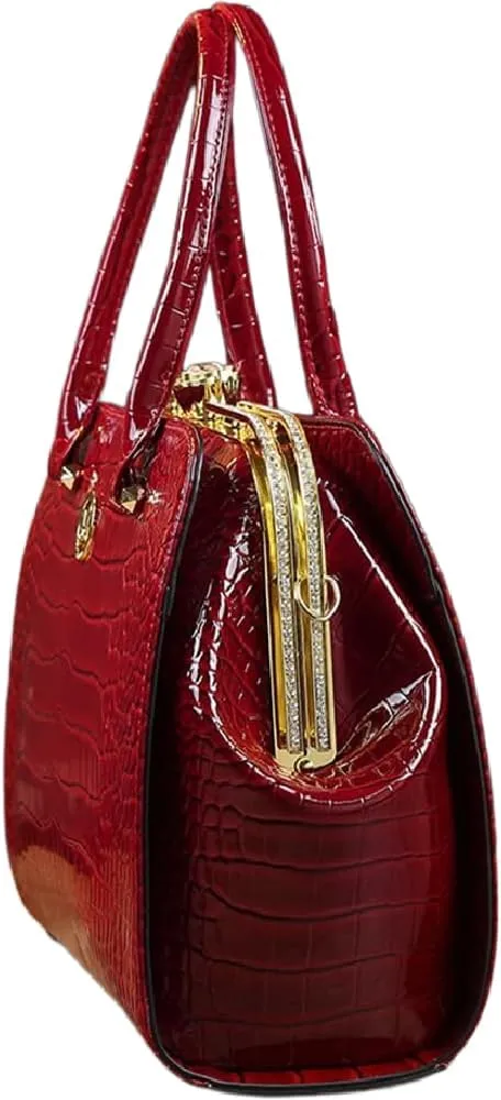 Crocodile Pattern Leather Women Bag Diamonds Flower Clip Purse Top Handle Satchel Crossbody Handbag Evening Bag Shoulder Bags