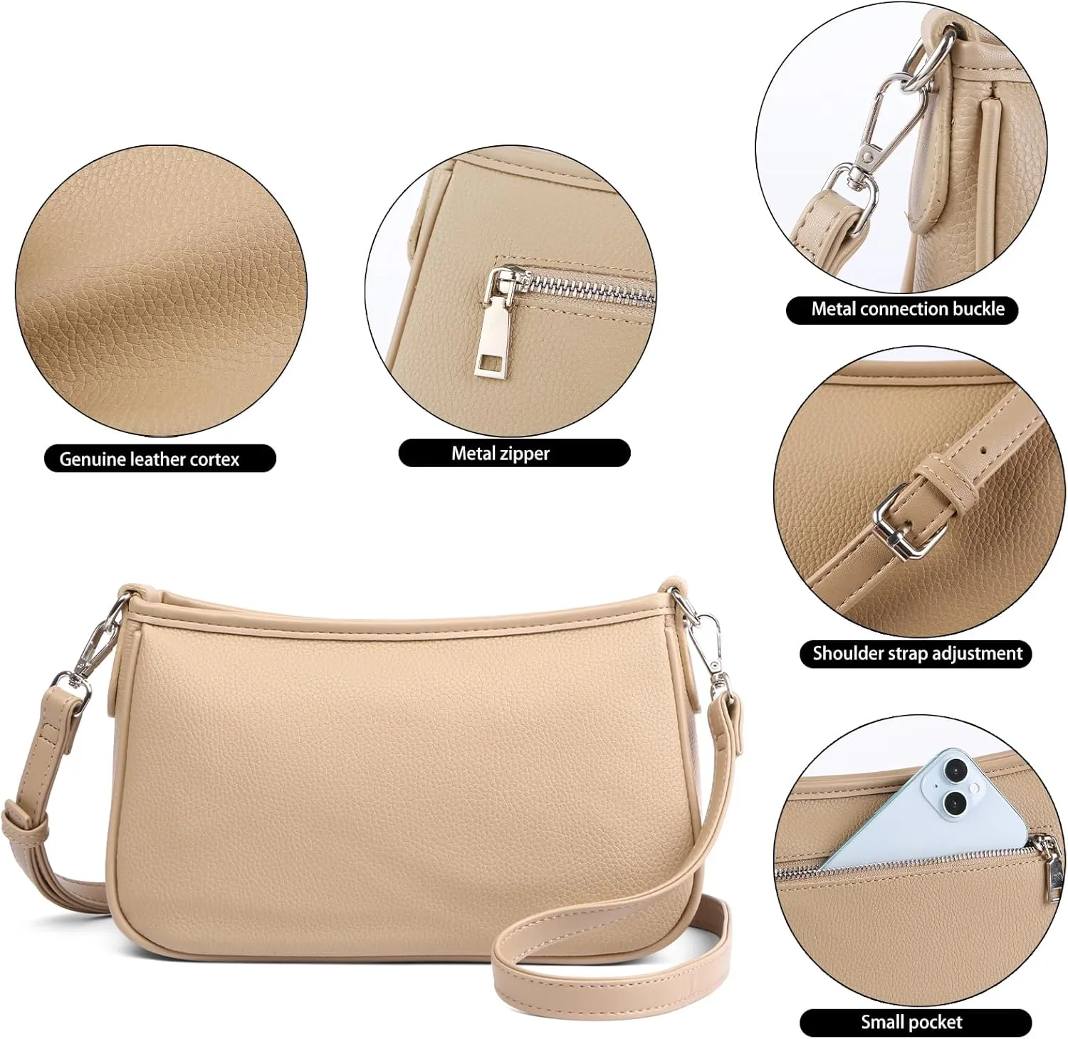 Crossbody Bag for Women Classic Leather Wallet Handbag Retro Shoulder Bag Zipper Closure