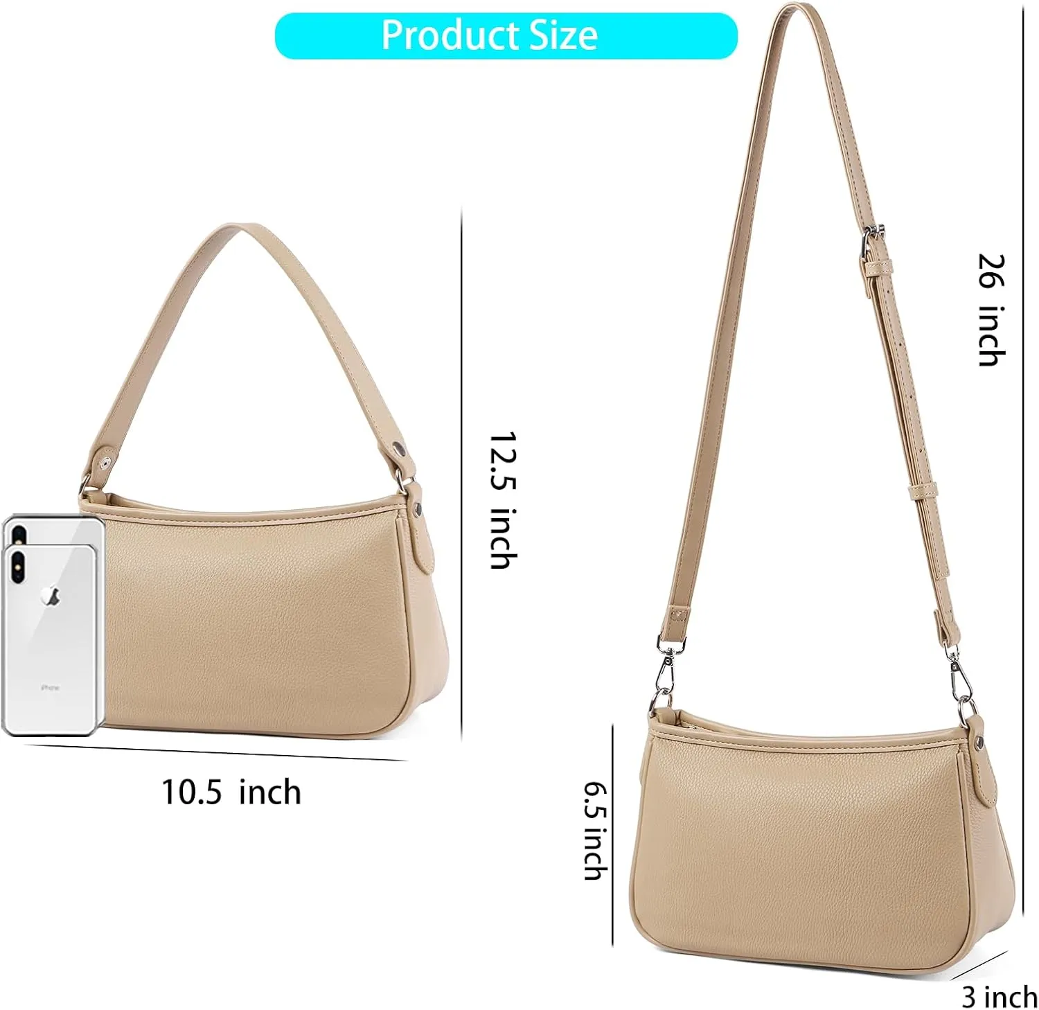 Crossbody Bag for Women Classic Leather Wallet Handbag Retro Shoulder Bag Zipper Closure