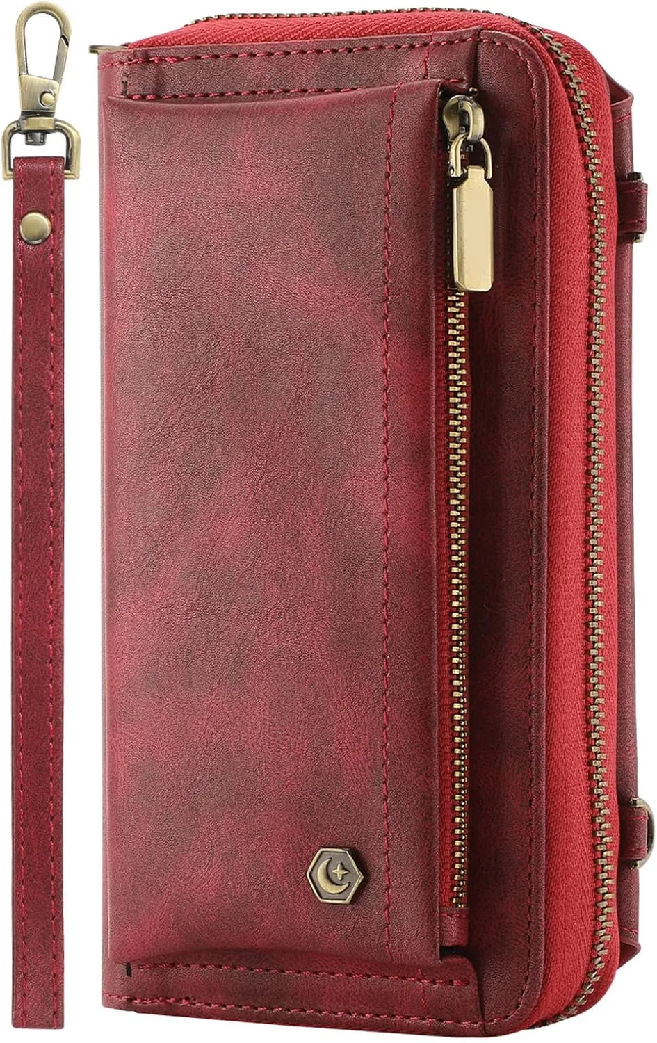 Crossbody Case for iPhone 16 Pro Max/16 Pro/16 Plus/16, Detachable Magnetic Card Bag Leather Cover Phone Case with Long Shoulder Strap,Red,16 Pro