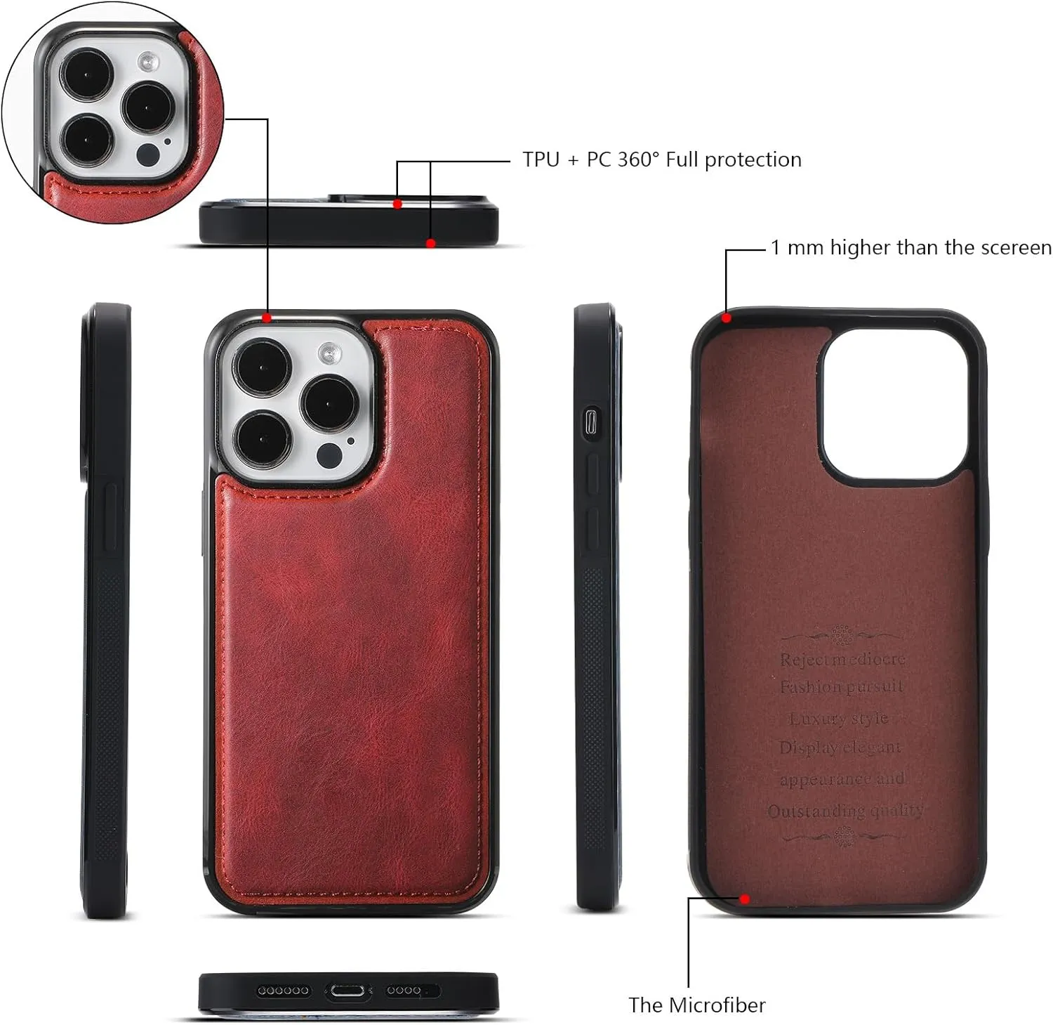 Crossbody Case for iPhone 16 Pro Max/16 Pro/16 Plus/16, Detachable Magnetic Card Bag Leather Cover Phone Case with Long Shoulder Strap,Red,16 Pro