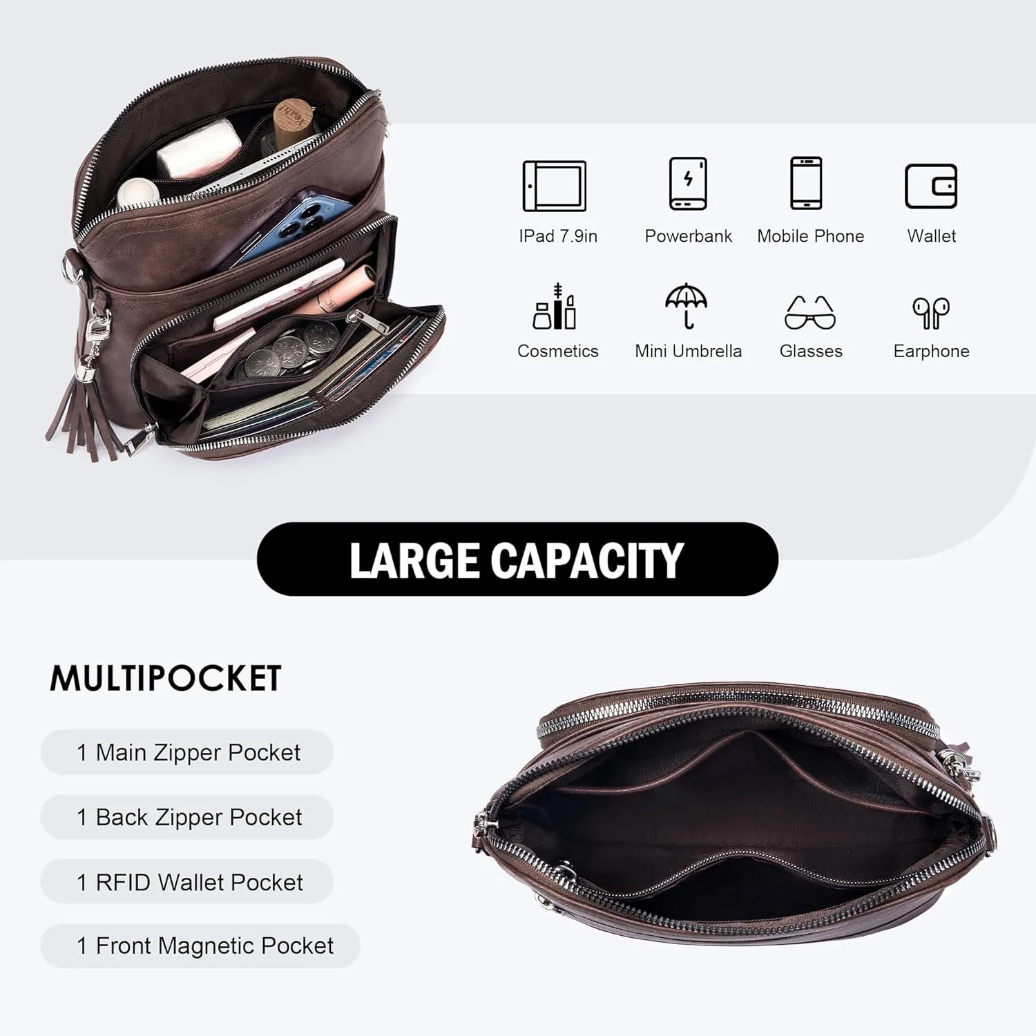 Crossbody Purse for Women,Lightweight Medium Crossbody Bag Soft Leather Women's Shoulder Handbags with Tassel