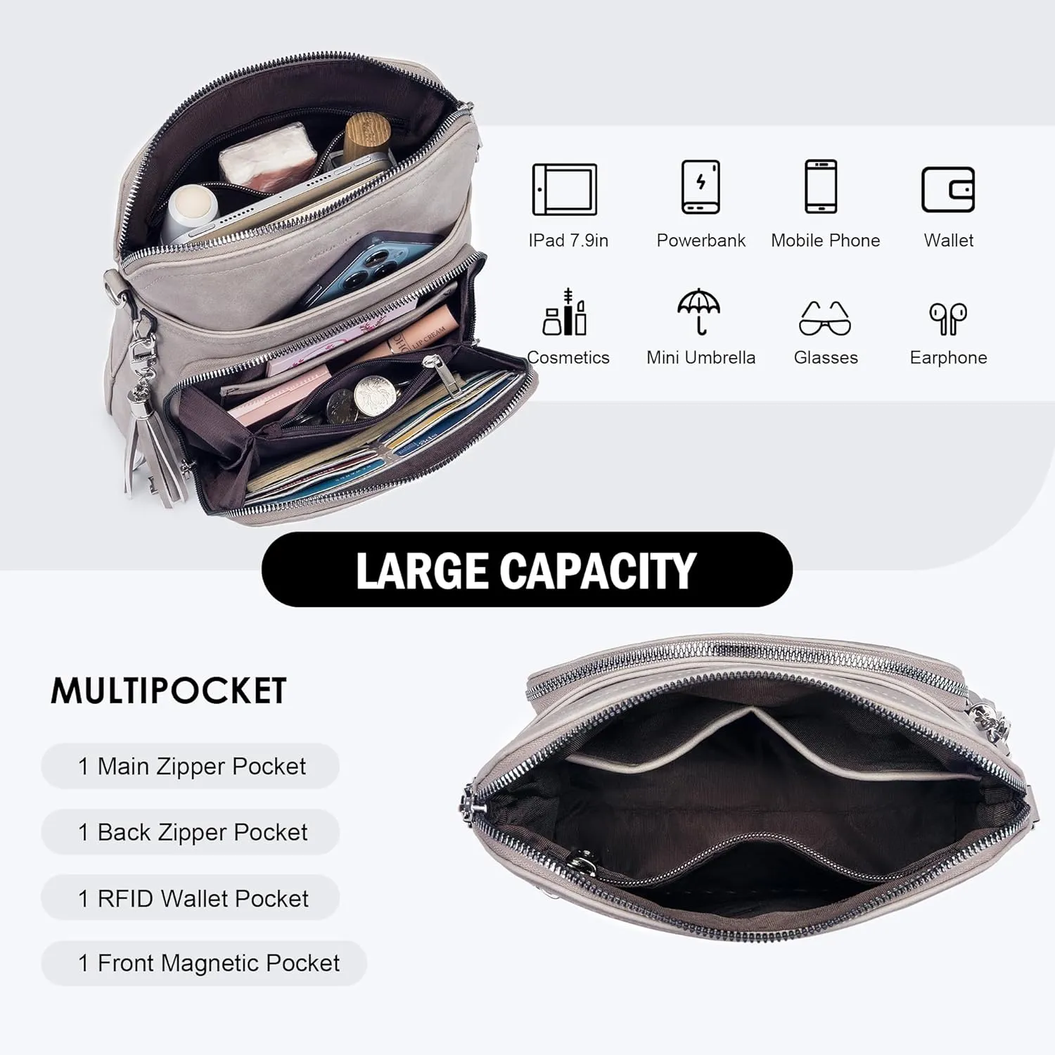 Crossbody Purse for Women,Lightweight Medium Crossbody Bag Soft Leather Women's Shoulder Handbags with Tassel