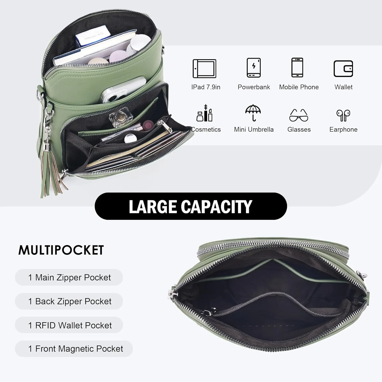 Crossbody Purse for Women,Lightweight Medium Crossbody Bag Soft Leather Women's Shoulder Handbags with Tassel