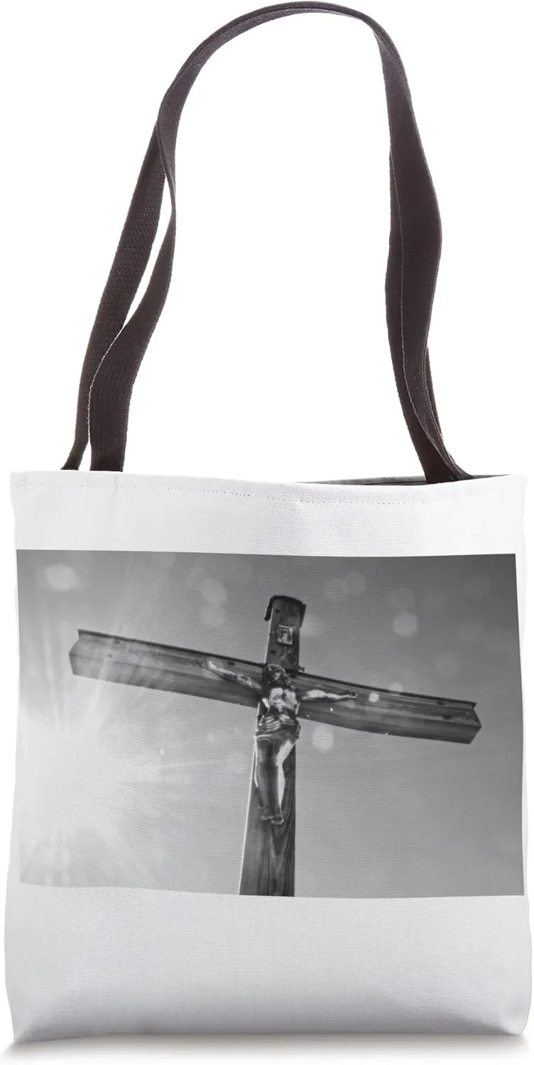 Cruxifixion bearing the cross, dramatic depiction of Christ Tote Bag