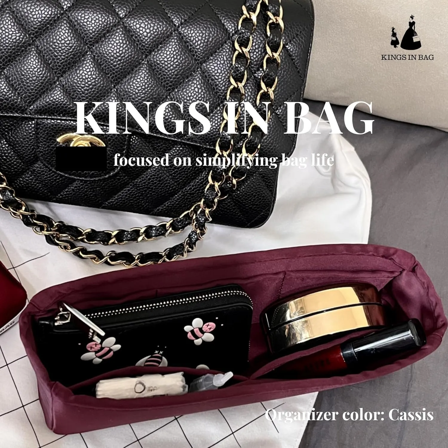 Custom 19 Bag Organizer Insert, Silky Purse Insert Compatible with Chanel 19 Flap/Jumbo/Maxi, Lightweight Bag-in-bag with Multiple Pockets (Custom Color)