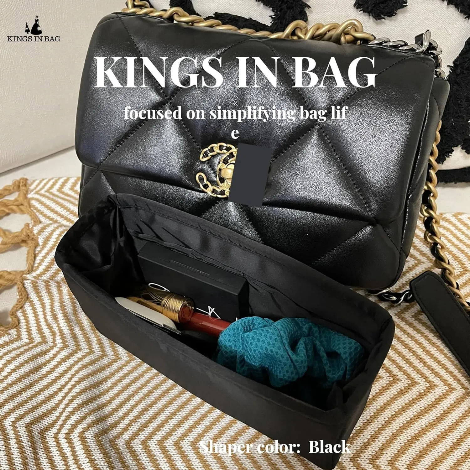Custom 19 Bag Organizer Insert, Silky Purse Insert Compatible with Chanel 19 Flap/Jumbo/Maxi, Lightweight Bag-in-bag with Multiple Pockets (Custom Color)