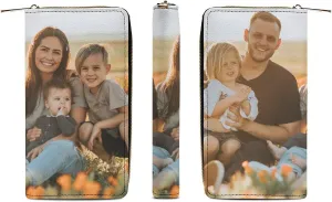 Custom Leather Wallets for Women with Picture Personalized Photo Wallets Credit Card Cash Holder Zipper Clutch Purse for Birthday Anniversary Valentines Day Gift