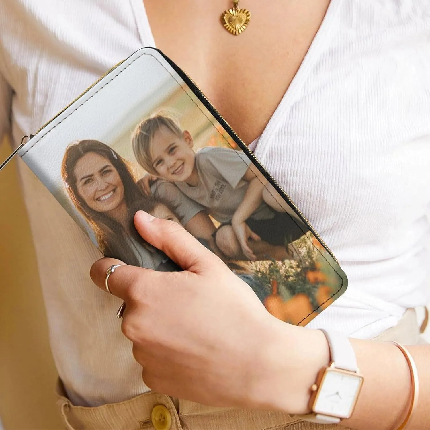 Custom Leather Wallets for Women with Picture Personalized Photo Wallets Credit Card Cash Holder Zipper Clutch Purse for Birthday Anniversary Valentines Day Gift
