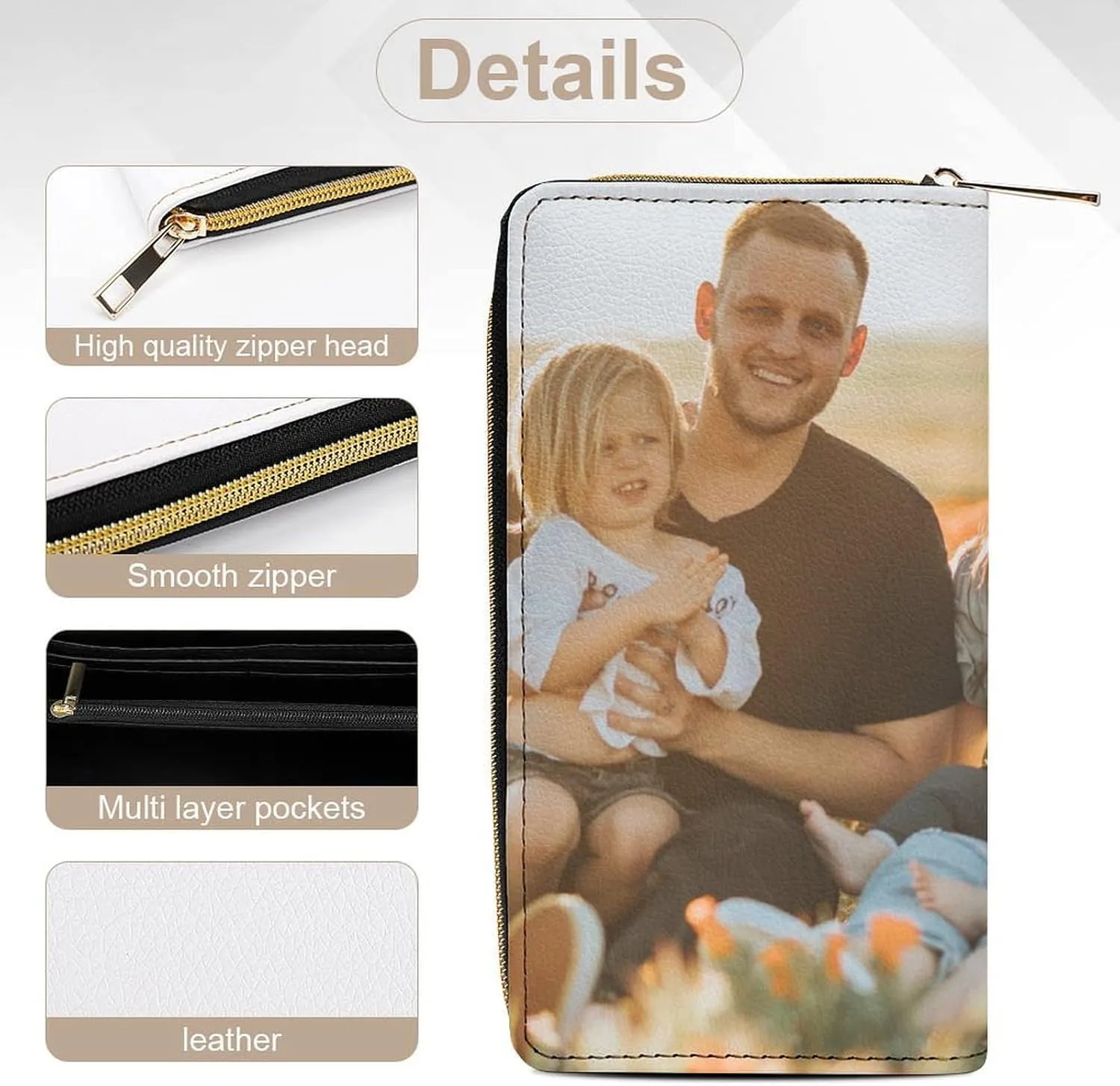 Custom Leather Wallets for Women with Picture Personalized Photo Wallets Credit Card Cash Holder Zipper Clutch Purse for Birthday Anniversary Valentines Day Gift