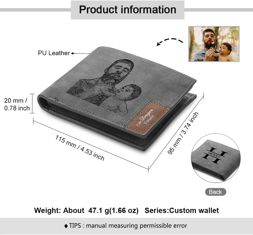 Custom Wallets for Men Personalized Gifts for Men Dad Boyfriend Personalized Wallets for Men Engraved Photo Leather Wallets (Style 3)