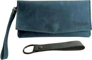 Custom Women Wallet, Genuine Crazy Horse Leather 100% Hand Sewing Purse with Wrist Strap and Keychain, Multi Card Holder Cell Phone Pocket with Gift Box (Green)