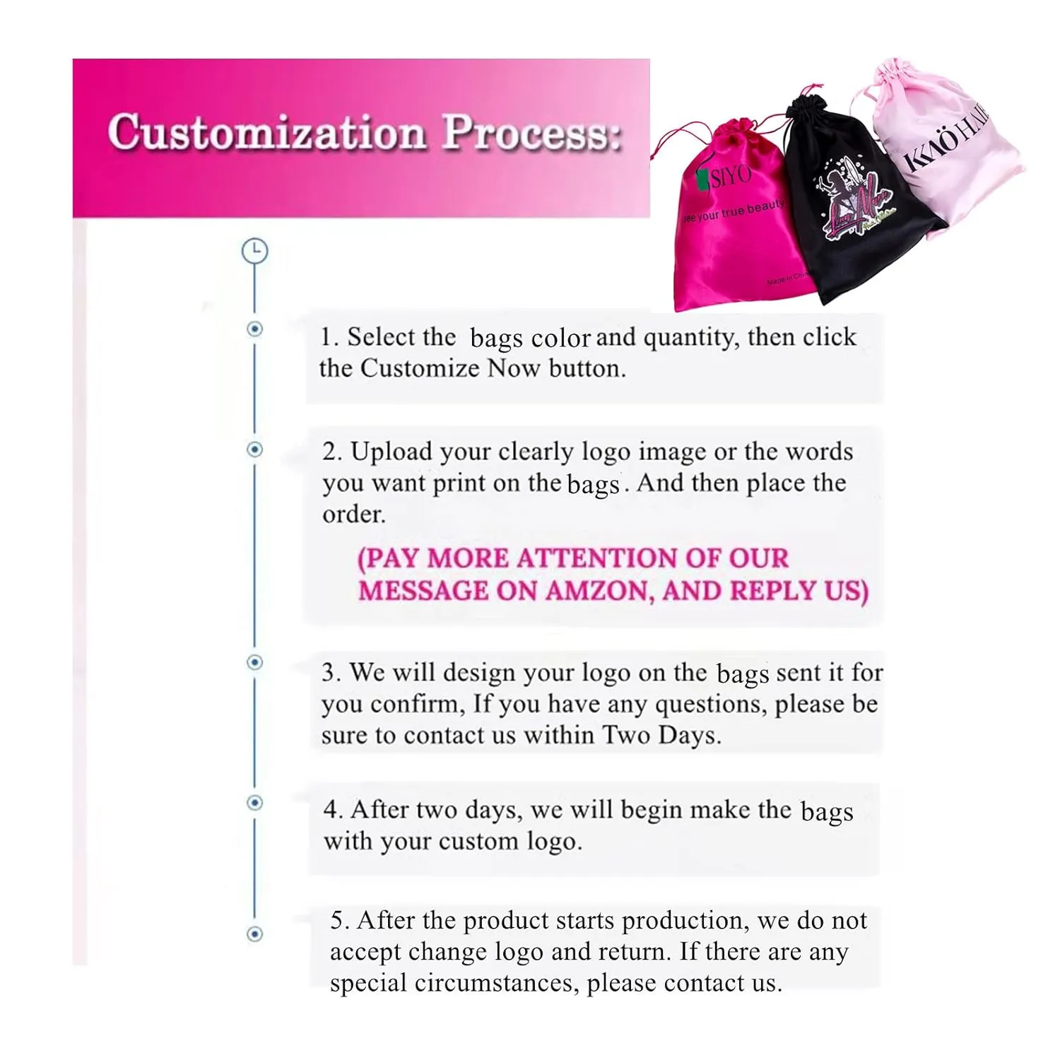 Customize Logo Wig Hair Extension Storage Bags, 20-50PCS Silk Satin Wig Bags With Drawstring Gift Hair Bundles Packaging Bag (Pack of 50, White)