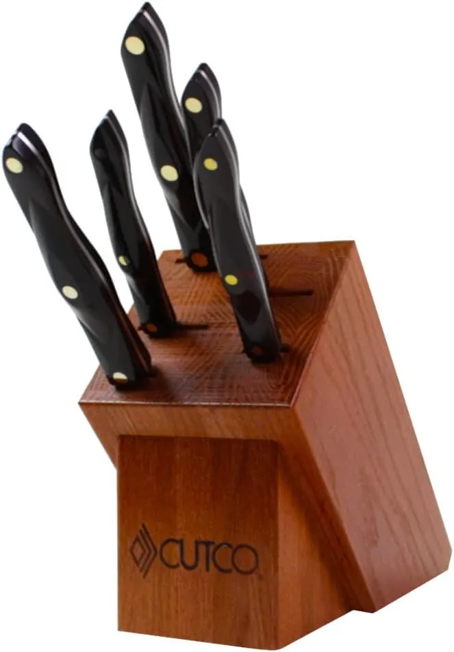 Cutco 7166 Essentials Set 5 Piece Set With Cherry Oak Knife Block, Classic Dark Brown