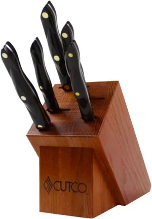 Cutco 7166 Essentials Set 5 Piece Set With Cherry Oak Knife Block, Classic Dark Brown