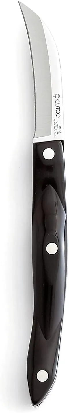 CUTCO Model 3120 Bird's Beak Curved Paring Knife. Classic Dark Brown handles (often called"Black"). 2.9” High Carbon Stainless blade.