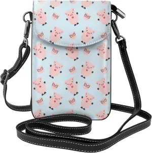 Cute Fat Pig Small Crossbody Bags for Women Travel Cell Phone Pouch PU Leather Cross Body Bag Adjustable Shoulder Strap Phone Purses Lightweight Wallet Purse with Credit Card Slots