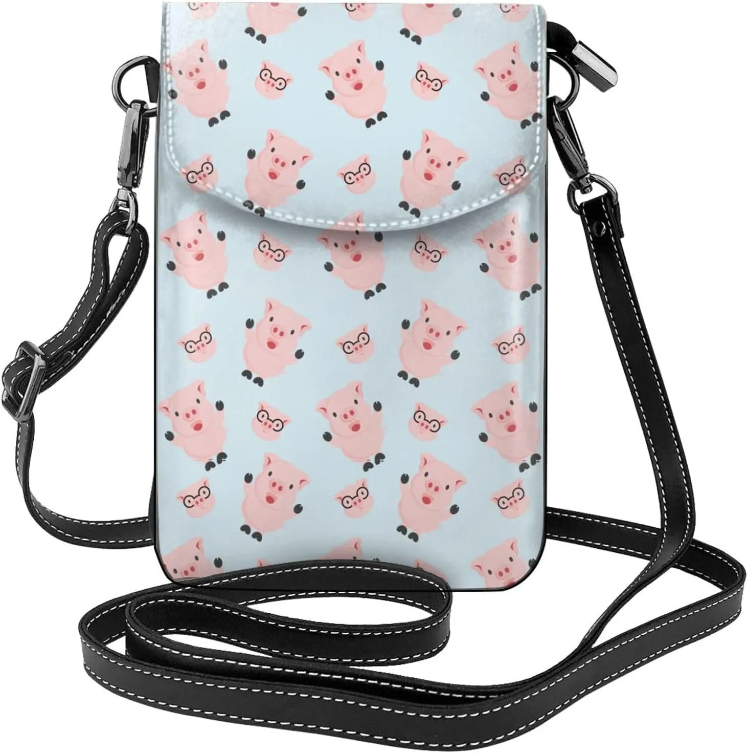 Cute Fat Pig Small Crossbody Bags for Women Travel Cell Phone Pouch PU Leather Cross Body Bag Adjustable Shoulder Strap Phone Purses Lightweight Wallet Purse with Credit Card Slots