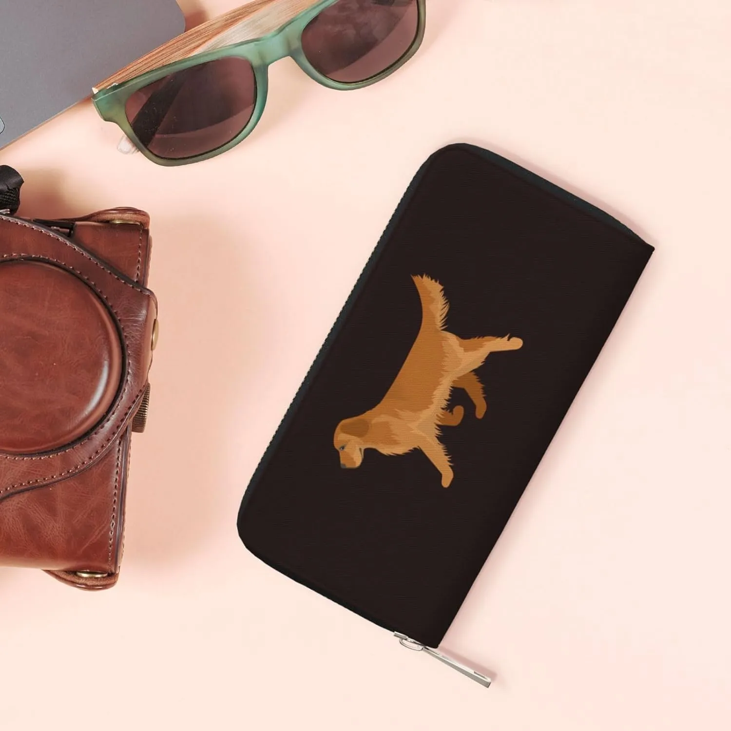 Cute Golden Retriever Wallet for Men Women Elegant Long Clutch Zip Around Travel Leather Coin Purse Large Capacity Credit Card Holder Handbag