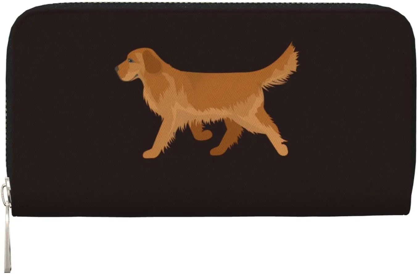 Cute Golden Retriever Wallet for Men Women Elegant Long Clutch Zip Around Travel Leather Coin Purse Large Capacity Credit Card Holder Handbag