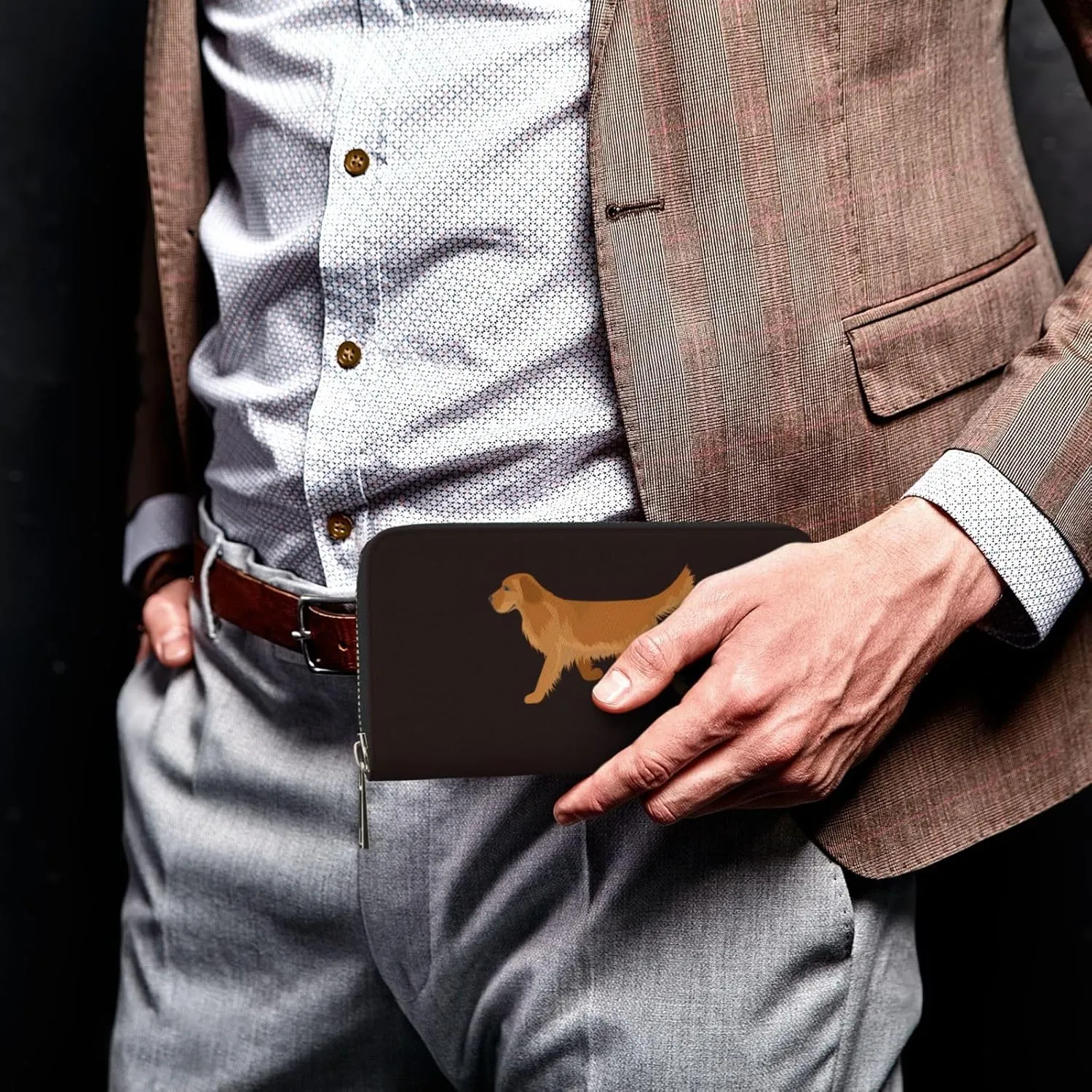 Cute Golden Retriever Wallet for Men Women Elegant Long Clutch Zip Around Travel Leather Coin Purse Large Capacity Credit Card Holder Handbag