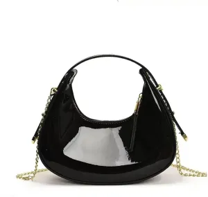 Cute Metallic Purses for Women Stylish Crescent Shoulder Bag Small Gold Crossbody Purse Patent Underarm Moon Bag