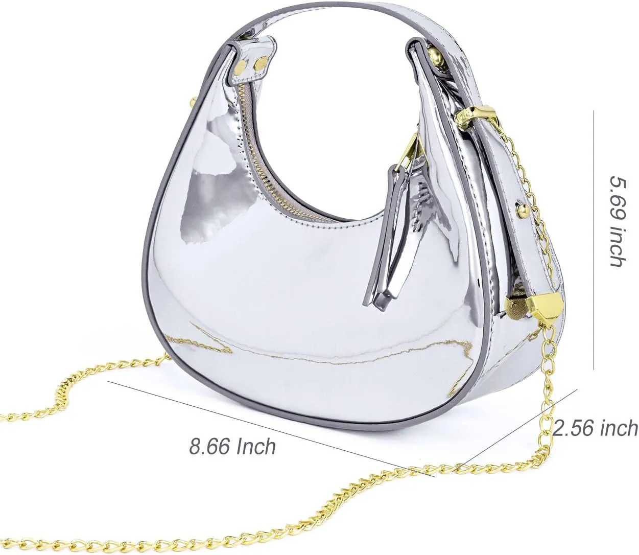 Cute Metallic Purses for Women Stylish Crescent Shoulder Bag Small Gold Crossbody Purse Patent Underarm Moon Bag