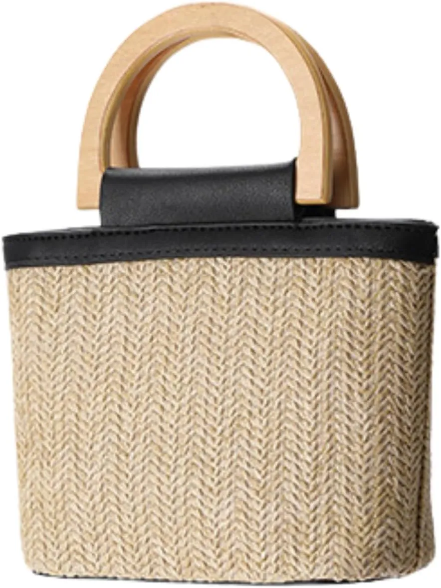 Cute Women's Straw Crossbody Bag - Trendy Beach Bag with Wooden Handle Chic Summer Vacation Purse Handbag Shoulder