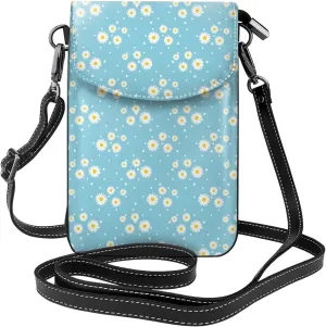 Daisy Dot Crossbody Bag for Women PU Leather Small Travel Cell Phone Pouch Lightweight Mini Phone Purse Wallet Cross Body Shoulder Bags with Card Slots and Shoulder Strap