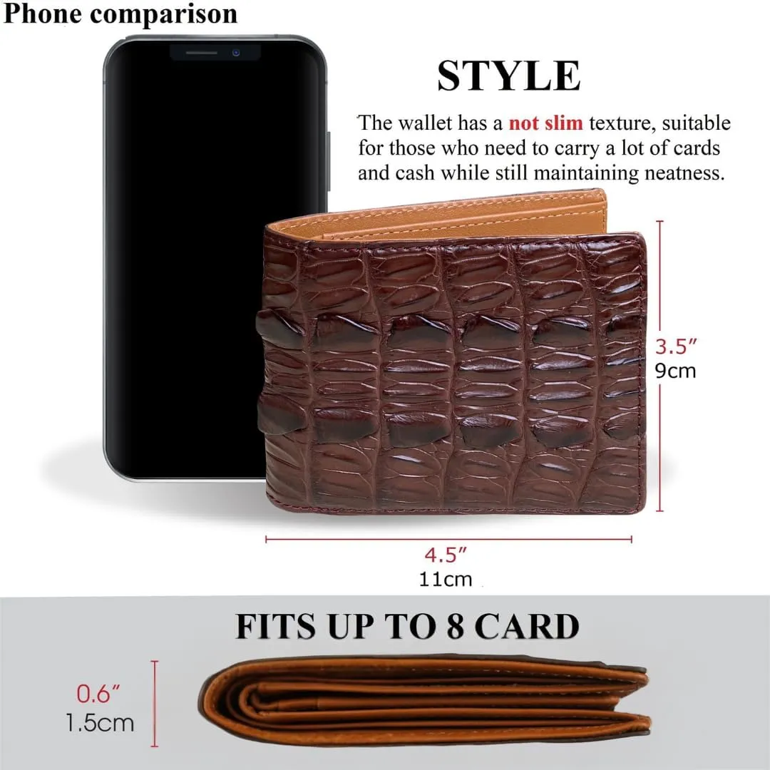 Dark Brown Bifold Leather Wallet Men AIIigator With Flip Out ID Holder Credit Card Holder Premium RFID Blocking Front Pocket Handmade Gift For Birthday Wedding Anniversary Father's Day VINAM-101