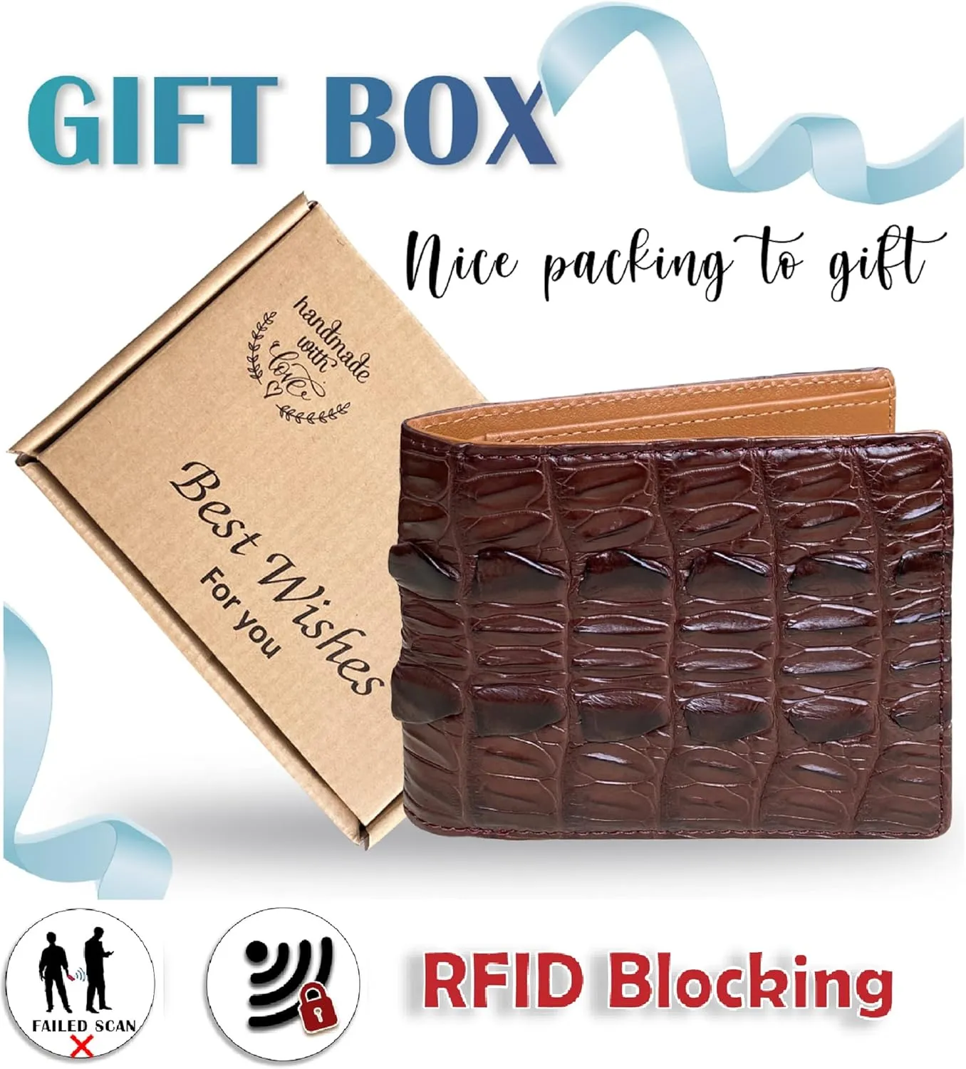 Dark Brown Bifold Leather Wallet Men AIIigator With Flip Out ID Holder Credit Card Holder Premium RFID Blocking Front Pocket Handmade Gift For Birthday Wedding Anniversary Father's Day VINAM-101