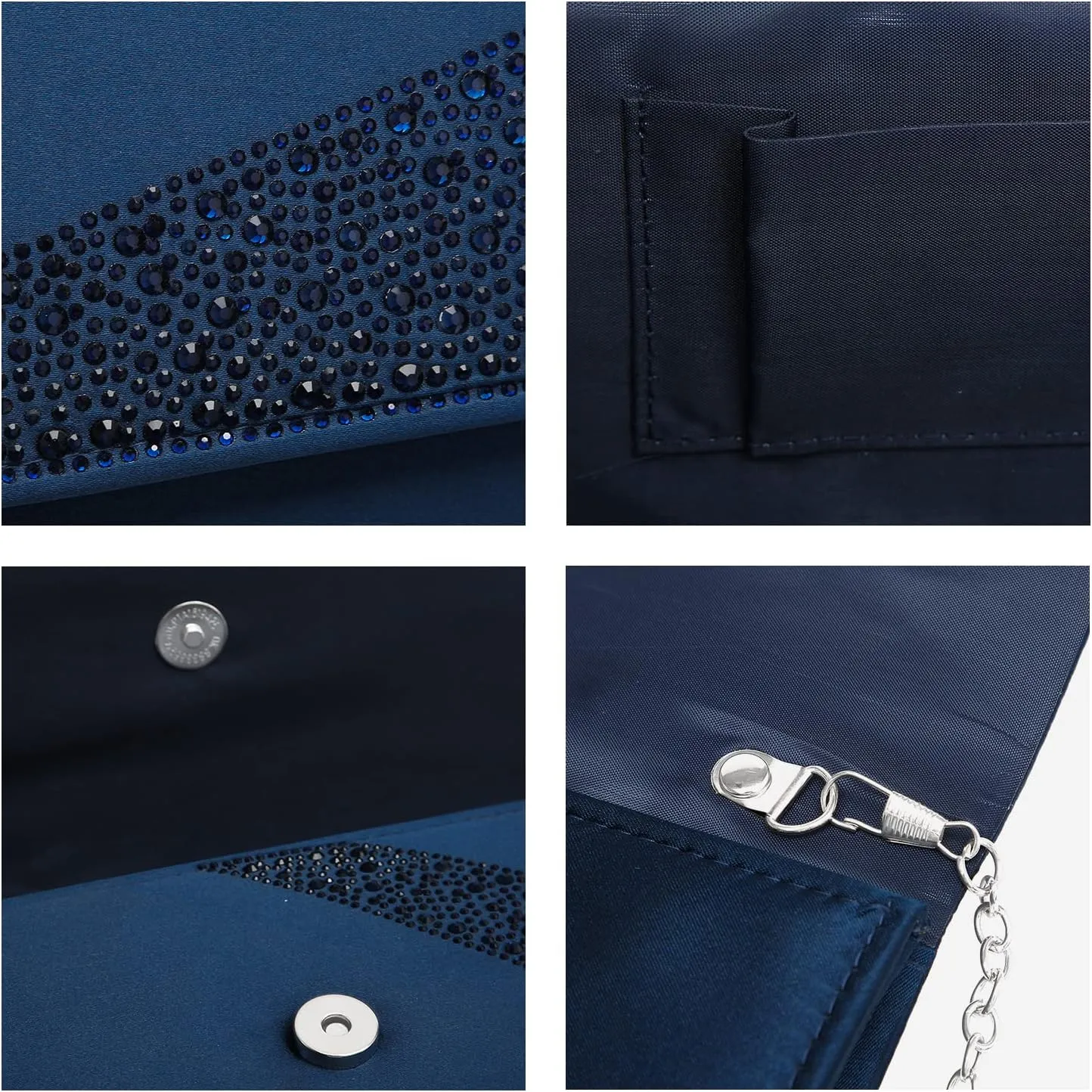 Dasein Women's Satin Rhinestone Clutch Evening Bags Sparkle Glitter Shiny Purse Handbag for Party Wedding Cocktail Prom