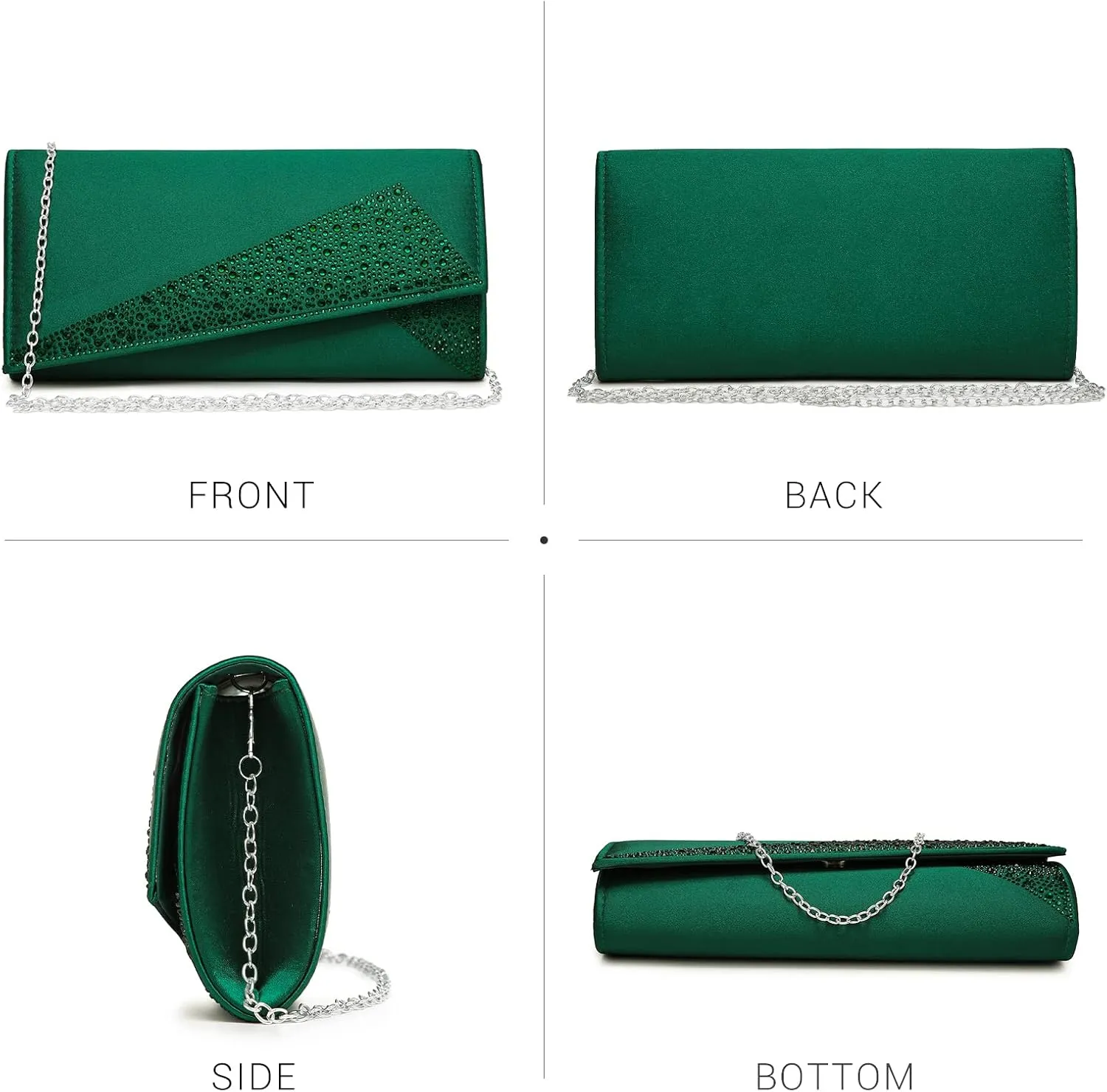 Dasein Women's Satin Rhinestone Clutch Evening Bags Sparkle Glitter Shiny Purse Handbag for Party Wedding Cocktail Prom