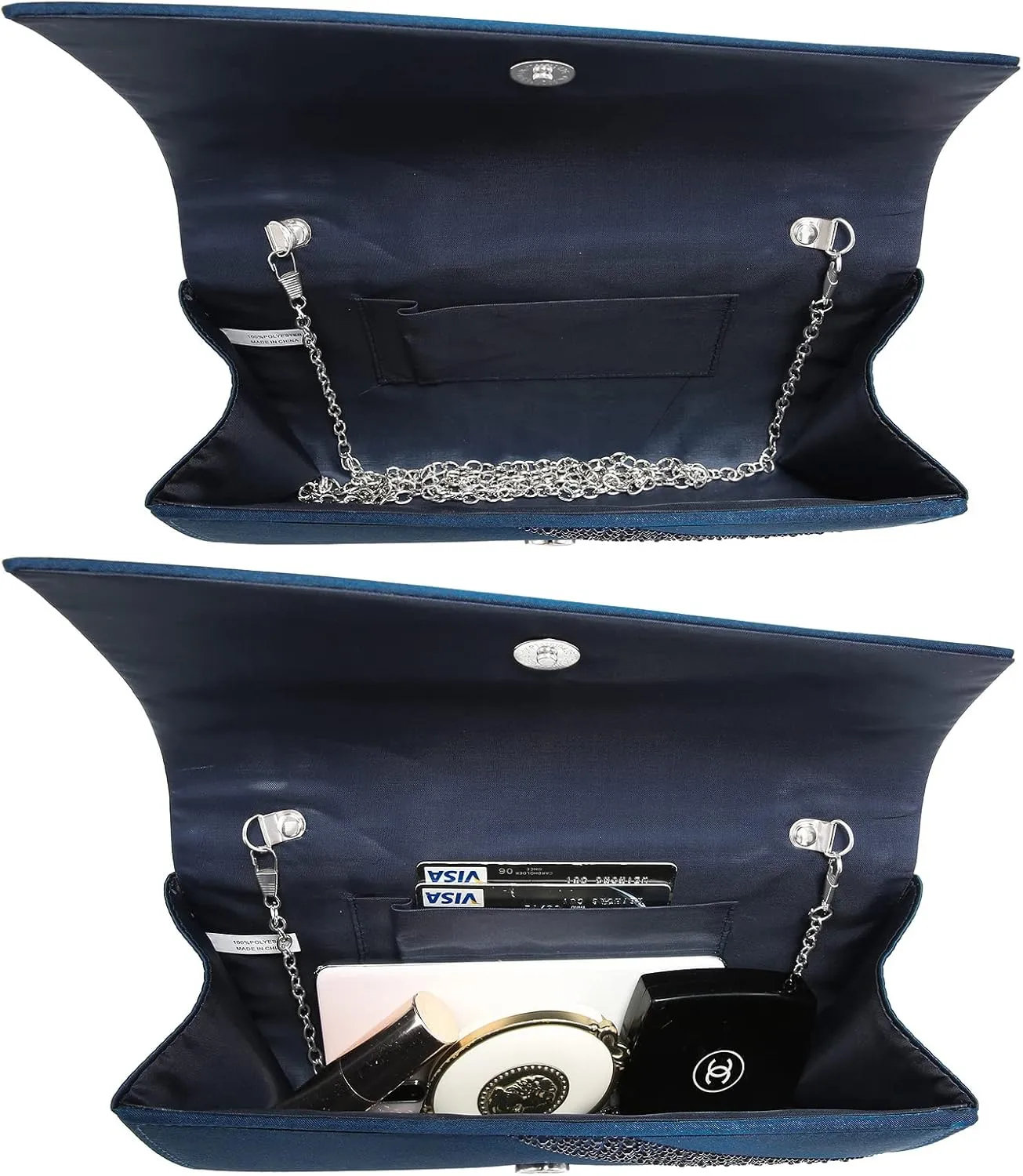 Dasein Women's Satin Rhinestone Clutch Evening Bags Sparkle Glitter Shiny Purse Handbag for Party Wedding Cocktail Prom