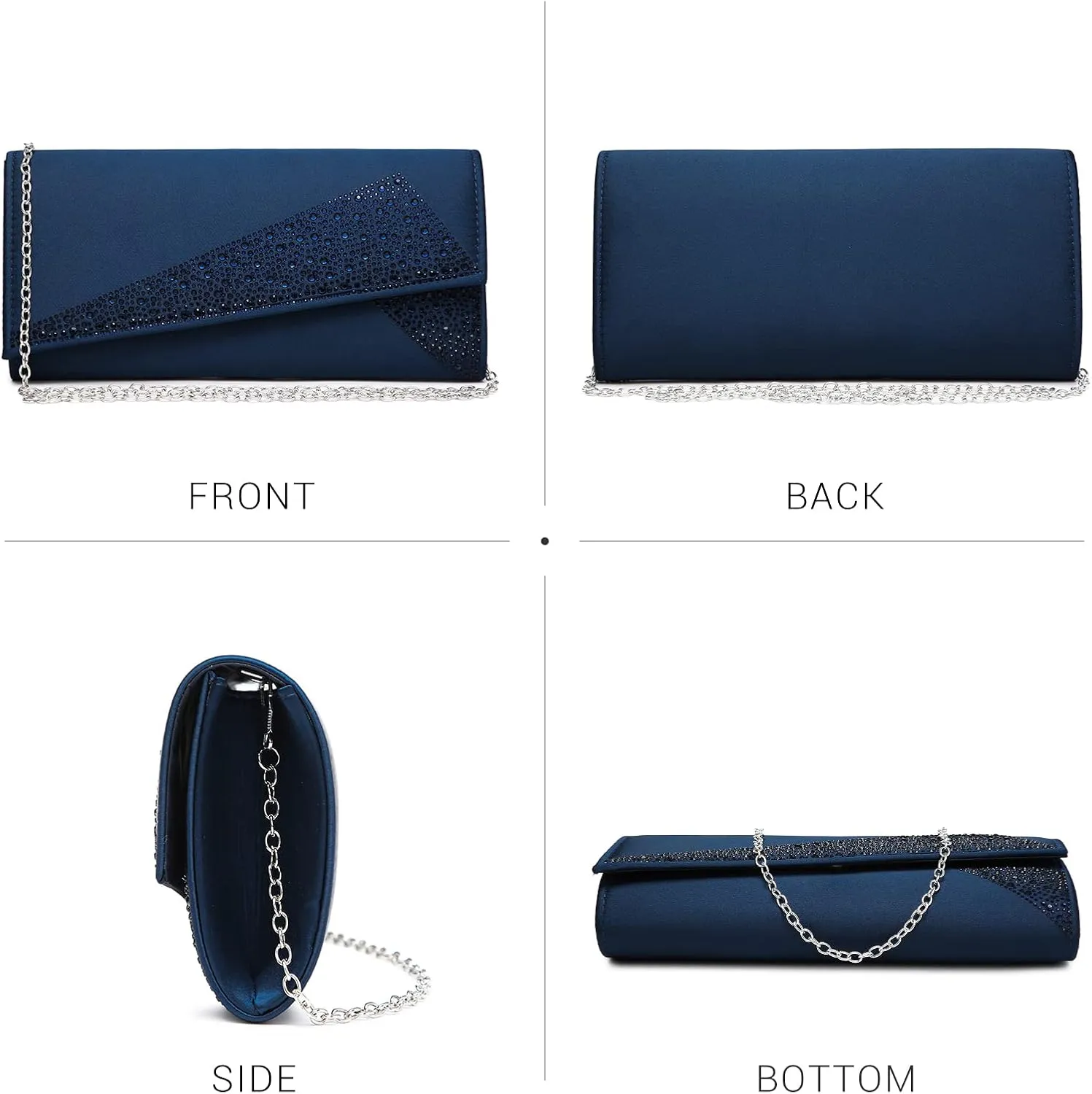 Dasein Women's Satin Rhinestone Clutch Evening Bags Sparkle Glitter Shiny Purse Handbag for Party Wedding Cocktail Prom