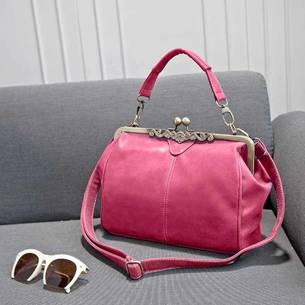 Dayfine Women Handbags Frosted Leather Purse Retro Kiss Lock Satchel Handbag Hobo Bag Shoulder Bag Medium Tote Bags Wallets