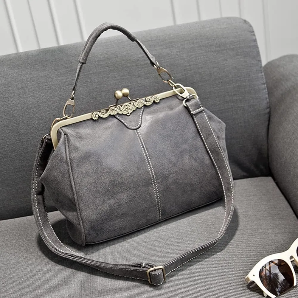 Dayfine Women Handbags Frosted Leather Purse Retro Kiss Lock Satchel Handbag Hobo Bag Shoulder Bag Medium Tote Bags Wallets