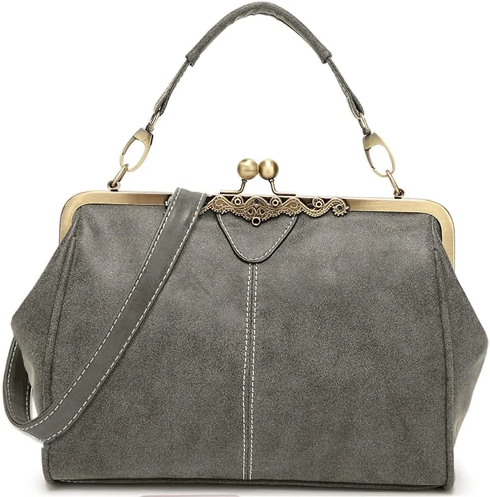 Dayfine Women Handbags Frosted Leather Purse Retro Kiss Lock Satchel Handbag Hobo Bag Shoulder Bag Medium Tote Bags Wallets