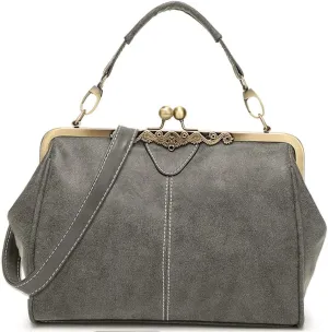 Dayfine Women Handbags Frosted Leather Purse Retro Kiss Lock Satchel Handbag Hobo Bag Shoulder Bag Medium Tote Bags Wallets